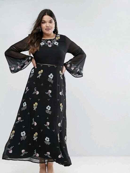 Frock And Frill Dresses & Skirts - Frock and Frill Womens Dress Floral Beaded Bell Sleeves Boho Gypsy Plus Size 22